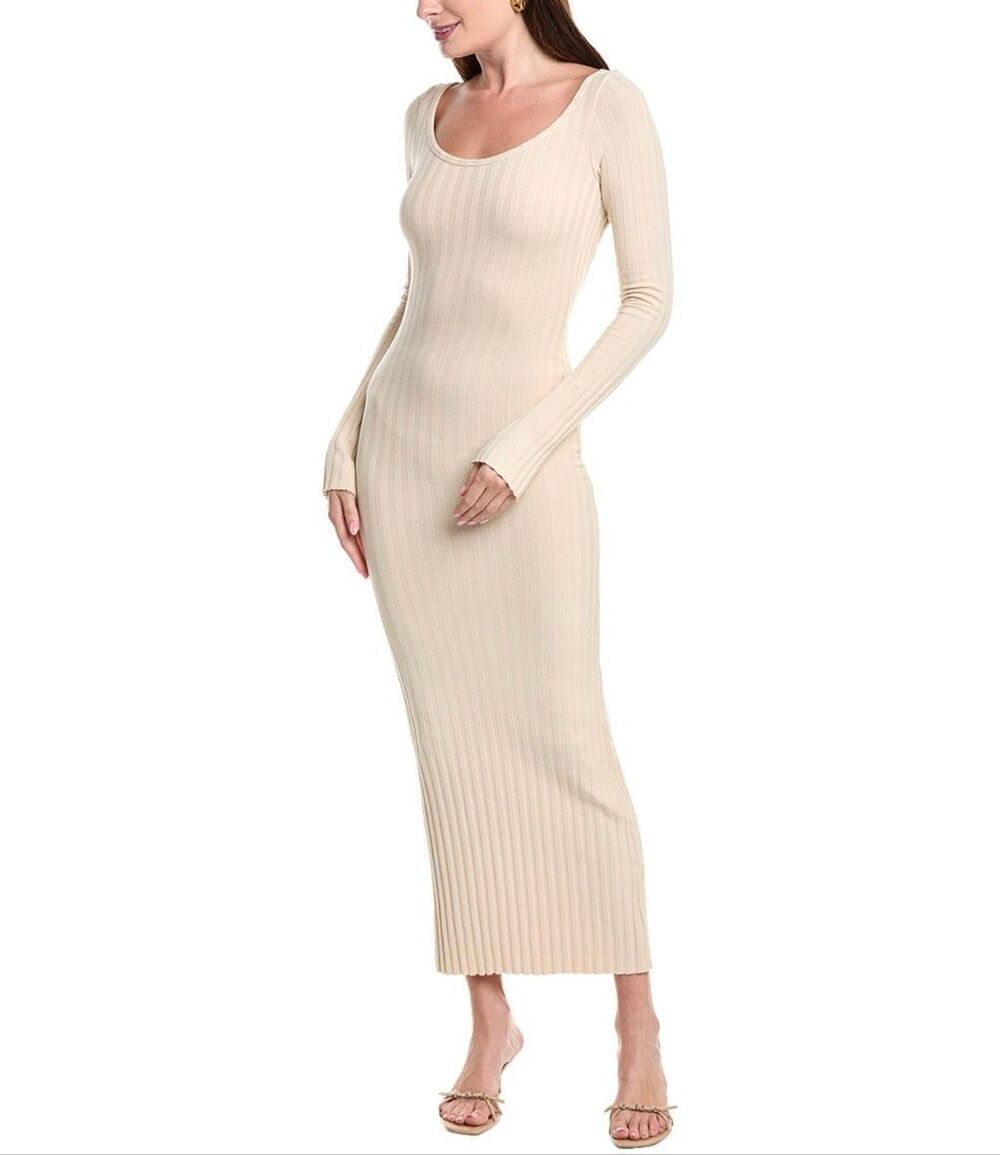 Cotton Citizen The Capri Cream Ribbed Long Sleeve Maxi Dress Medium NWOT
